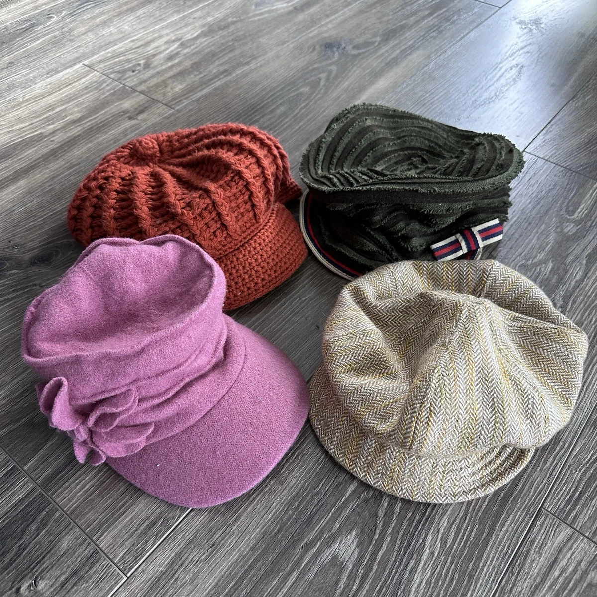 Coach Newsboy Cap Hat Womens P/S Pink Herringbone Tweed Wool Mohair Leather Y2K Newsboy845-163_1.jpg?v=1644007888 main image 2