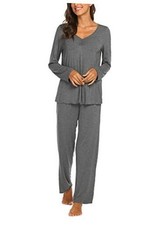 Womens Pajama Sets 2 Piece Lounge Set Fall Winter Pajamas Long Small Gray