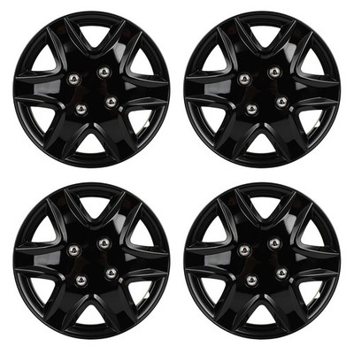 4pcs 14'' Black Wheel Covers Premium Snap-On Hubcaps for Cars