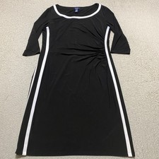 Chaps Womens XL Dress Black Ruched 3/4 Sleeve Boat Neck Sheath Lined Pullover