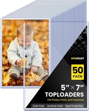 50 Pack 5x7 Top Loaders Cards Rigid PVC Hard Plastic Sleeves Clear Protective