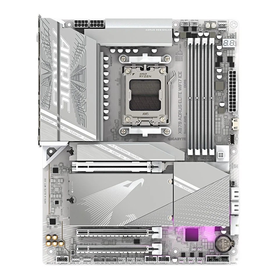 Gigabyte X870 Aorus Elite Ice AMD AM5 LGA 1718 ATX DDR5 4x M.2 Wi-Fi Motherboard - Image 3 of 4
