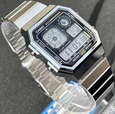 CASIO VINTAGE A130WE-9ADF HERREN SILBER ANA-DIGI ROBOT FACE SCHWARZES ZIFFERBLATT RETRO UHR