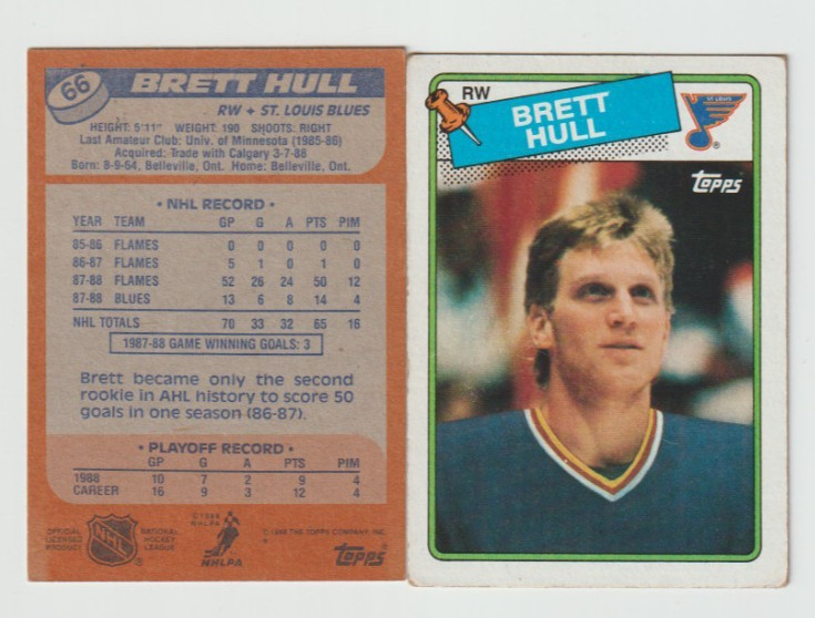 1988-89 Topps Hockey Brett Hull #66 Rookie RC St Louis Blues NHL Hockey