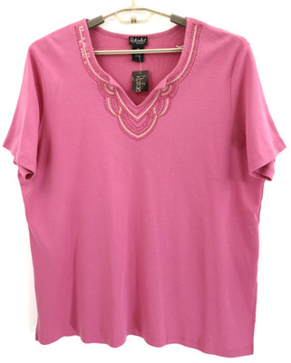 NWT RAFAELLA Women's 100% Cotton Tunic Top Short Sleeve Magenta Pink 3X Plus
