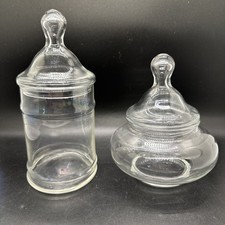 Set Of 2 Vanity Canisters Apothecary Jars Lidded Clear Glass