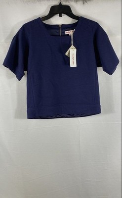 See by Chloe Women's Navy Blue Square Neck Boxy Short Sleeve Top Sz 4 NWT