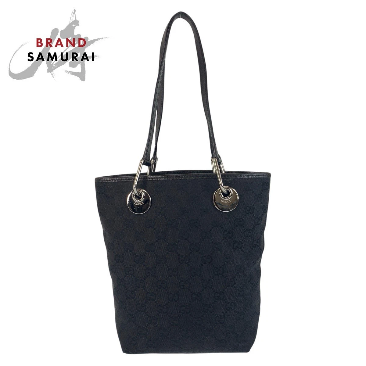 Sac fourre tout Gucci noir noir argent quincaillerie GG toile cuir 120840 bandoulière B