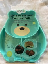 Melii Divided Silicone Suction Plate, Teal Beat Design