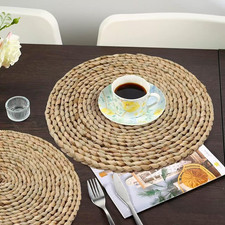 6Pcs 12" round Woven Rattan Placemats,Natural Hand-Woven Water Hyacinth