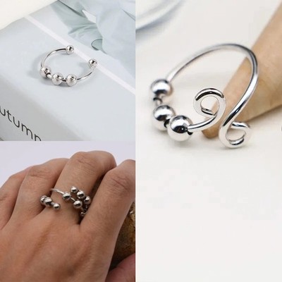 Perlen Spinner Ring verstellbar Angst Stressabbau zappeln Schmuck Geschenk UK