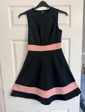 SHEIN Size M Black Pink Colourblock Fit & Flare Round Neck Sleeveless Knee Dress
