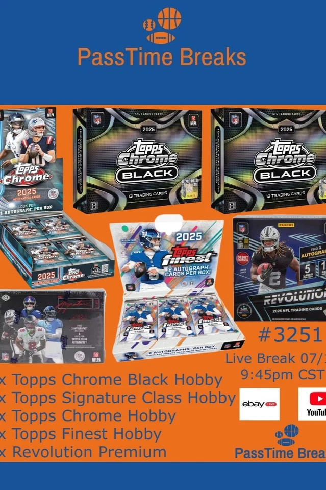 2025 TOPPS CHROME BLACK FINEST FOOTBALL - 6x Box Hobby PYT LIVE BREAK 3251