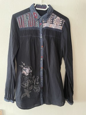 Desigual Bluse M Dunkelblau Mit Stickerei, Schönes Muster