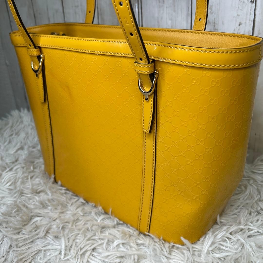 GUCCI Micro GG Patent Leather Tote Bag Yellow Authentic Vintage thumbnail 4