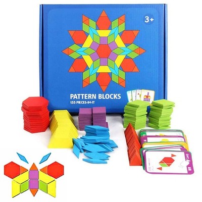 Wooden Pattern Blocks Montessori Toys Shape Puzzles Kindergarten Educational ...