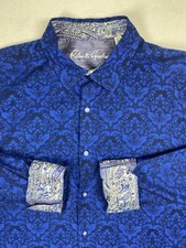 Robert Graham Shirt Men's 2XL Royal Blue Flip Cuffs Button-Up Highland Preppy