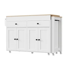 Versatile Kitchen Island with Expandable Dining Table, Rolling on Wheels,