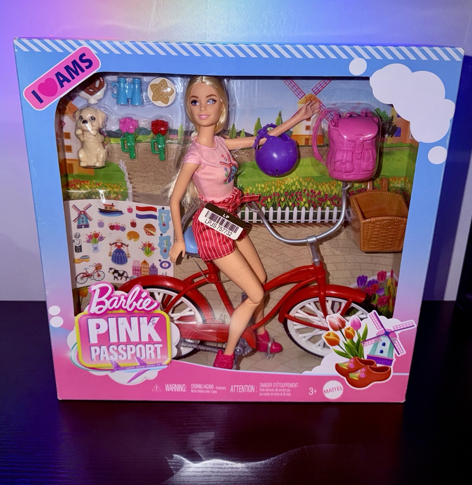 Barbie PINK PASSPORT - HOLLAND DOLL SET w/ Bicycle & Travel 