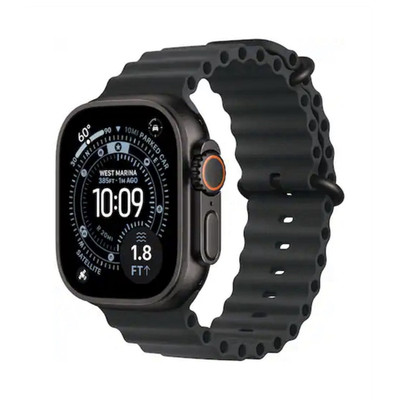 Apple Watch Ultra 49mm Black Titanium Case, Black Silicone Band, GPS