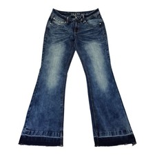 Grace In LA Jeans Easy Fit Mid-Rise Raw Hem Country Embellished Pockets 30x33