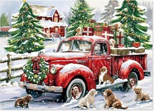 Christmas Diamond Art Kits for Adults, Red Truck Diamond Painting Kits for Begin
