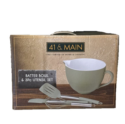 41 & Main Batter Bowl And 3 Piece Utensil Set, Mint Green NEW!          bin1T