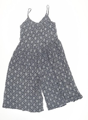 QED London Damen Jumpsuit blau geometrisch Viskose Einteiler Größe M L21 mit Reißverschluss