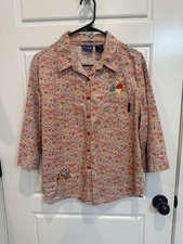 Vintage Disney Winnie the Pooh 3/4 Sleeves Embroidered Button Down W/pocket Sz L