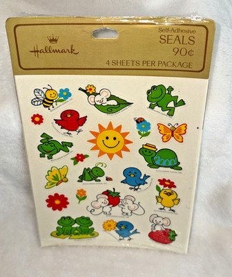 New Sealed 1980's Hallmark Happy Smiling Mouse Frog Turtle Bird Bee Sun Stickers