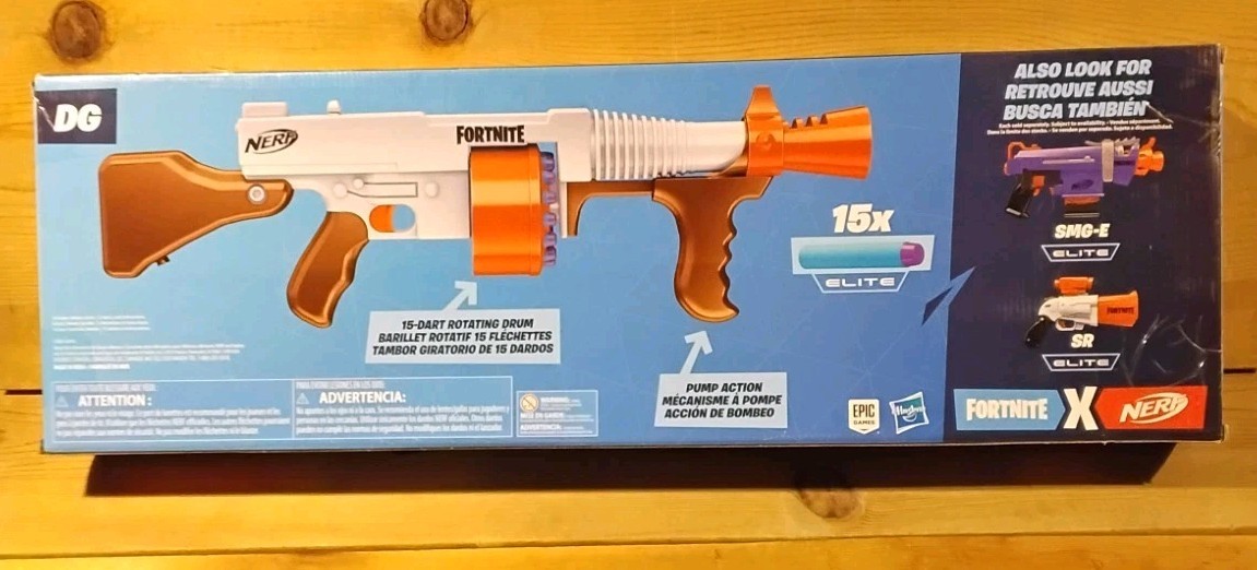 NERF Fortnite DG Blaster Rifle Drum Tommy Gun 15 Darts NEW IN BOX