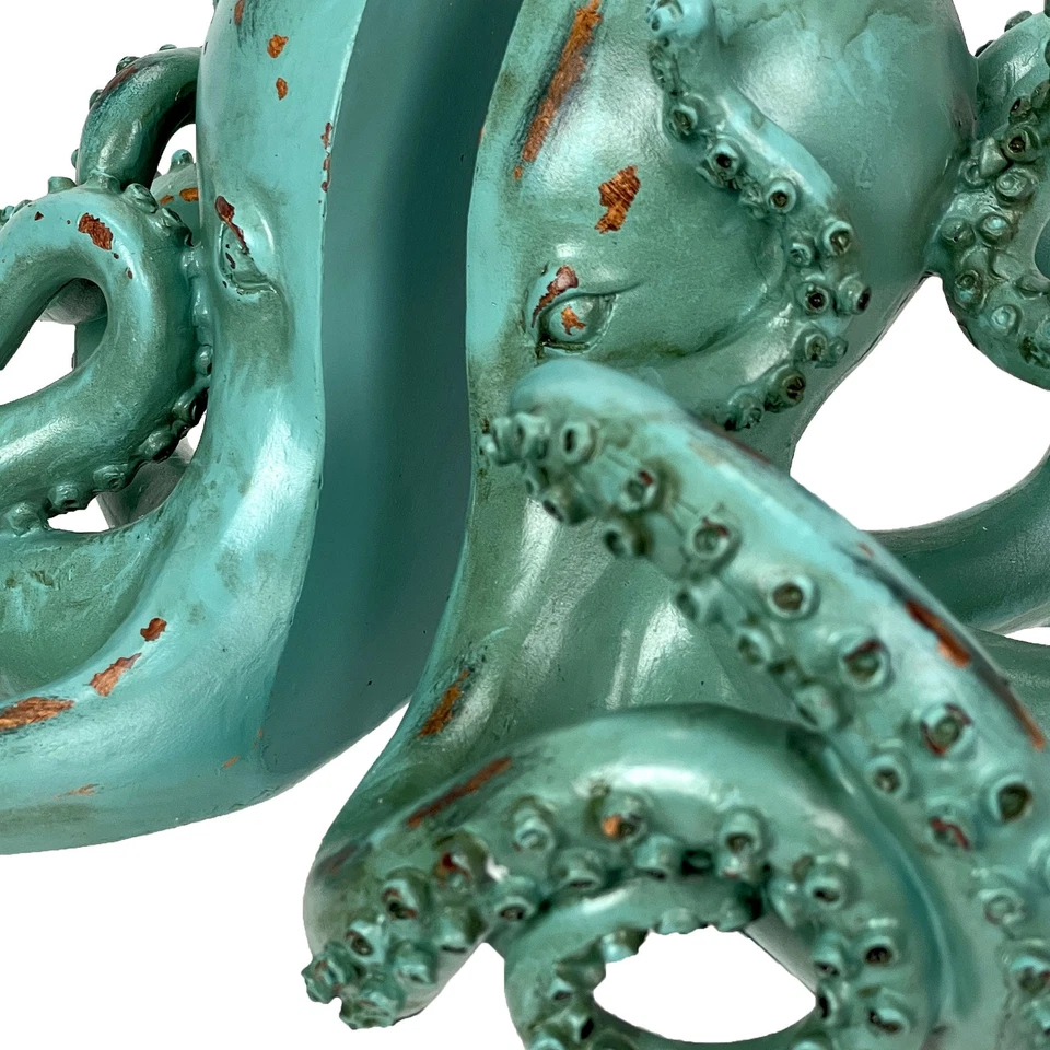 Aqua Green Octopus Bookends Set of 2 Nautical Polyresin Coastal Shelf Decor - Image 3 of 4