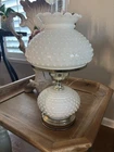 Vintage Hobnail Milk Glass Hurricane Lamp Works Great Small Specks Pictured