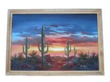 Large Bernard B Duggan Southwest Landscape Oil Painting Signed Scratches C Pics