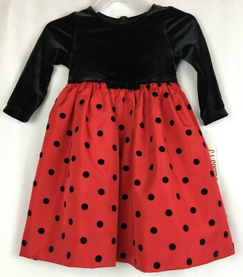 C.I. Castro Black Velvet Red Polka Dot L/S Size 2T Holiday Party Dress Bow NWT