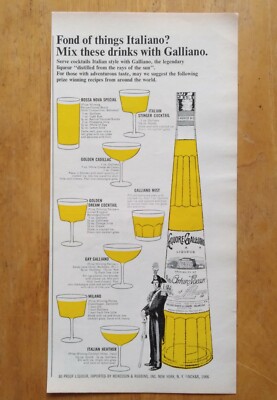 1966 Galliano Liqueur 8 Drink Recipes Photo Art Illustration Vintage Print Ad