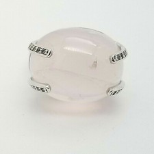 'PJC' Sterling Silver 925 Cabochon Rose Quartz  White Topaz Band Ring Size 7