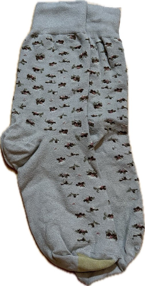 Brown Crew Socks - Brown with Pink/Brown Floral Accents