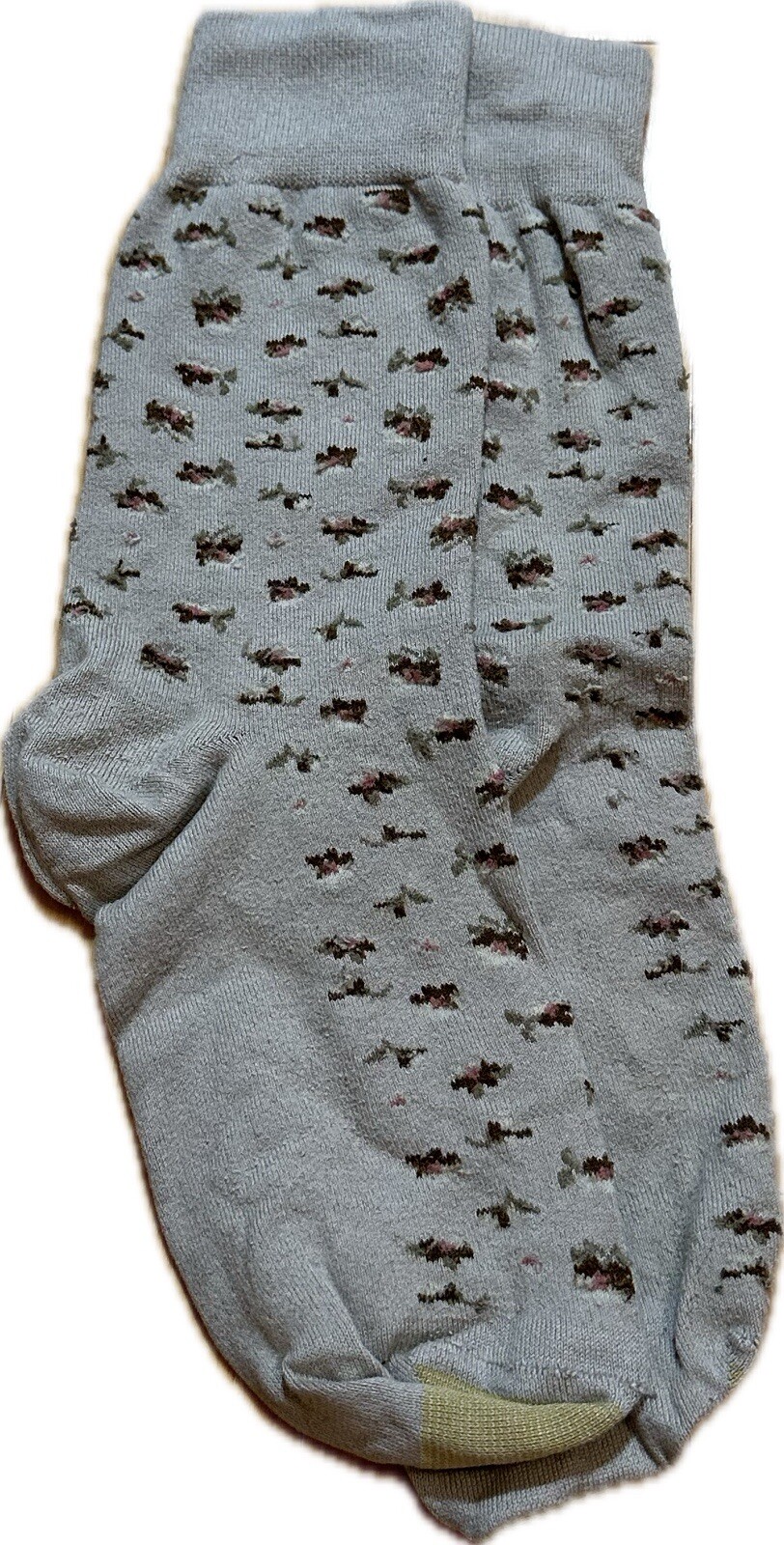 Brown Crew Socks - Brown with Pink/Brown Floral Accents