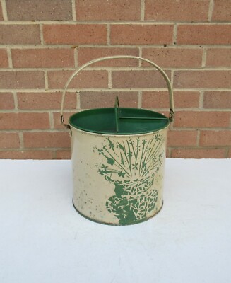 Vintage creme & grün Worcester Ware Hausmädchen Küche Reinigung Blechdose Caddy 