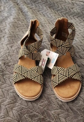NEW- BOBS from Skechers Memory Foam Sandals with Back Zip Women s Size 6