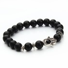 Hamsa Hand Of Fatima Bracelet - Natural Lava Stone Beads, Stretchable, Handmade