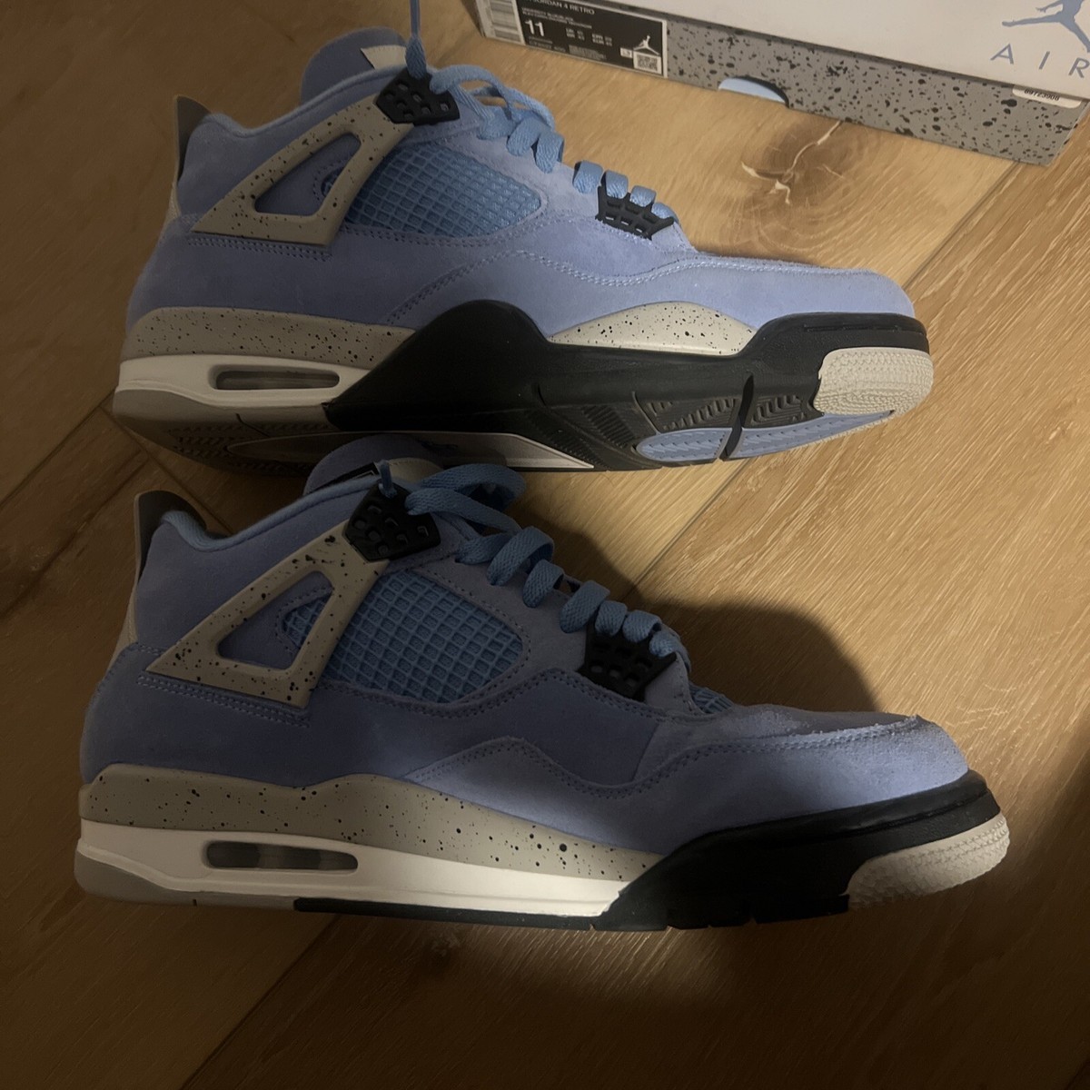 Size 11 - Jordan 4 Retro Black Tech Grey University Blue White 