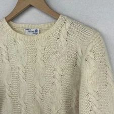 DEANS OF SCOTLAND Sweater Womens 32 Lambswool Angora Cable Off White HK Vtg