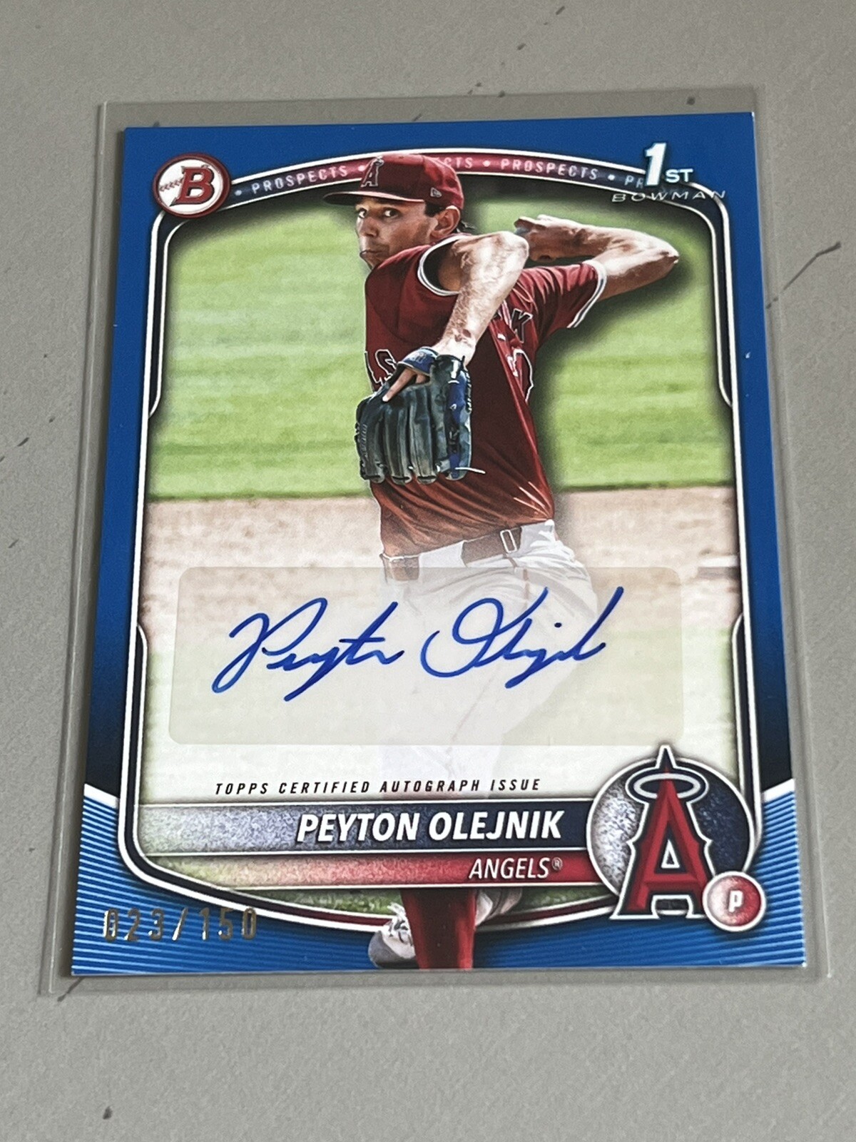 Peyton Olejnik 2025 Bowman 1st Paper BLUE AUTO 23/150 SP #BPA-PO - LA Angels
