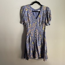 ASTR The Label Women XS Periwinkle Multi Floral Puff Sleeve Merci Mini Dress