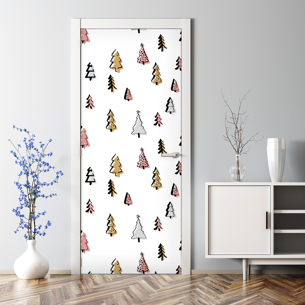 Scandinavian Pastel Forest Trees removable Door sticker Easy stick Self adhesive