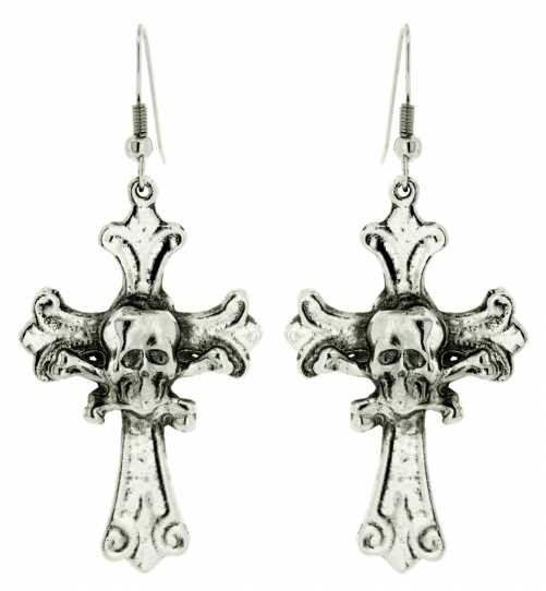 Ohrringe Totenkopf Kreuz OhrhäNger Kreuz TotenköPfe OhranhäNger Skulls Cross-image