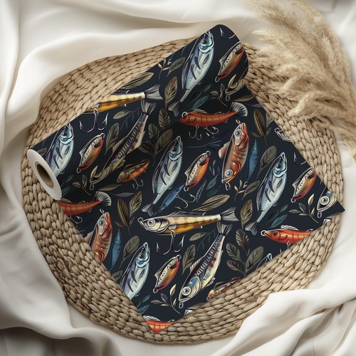 Fishing Gift Wrap Watercolour Fishing Lure Wrapping Paper for Outdoor Lover W88 - Picture 4 of 5