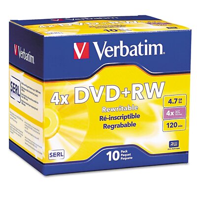 Verbatim DVD+rw Blank Discs 4.7Gb 4X Recordable Discs - 10Pk Slim Case Electr...